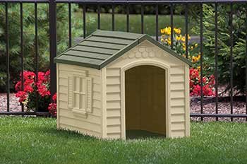 Suncast Outdoor Dog House with Door - Water Resistant Dog House for Small to Large Sized Dogs - Easy to Assemble - Perfect for Backyards