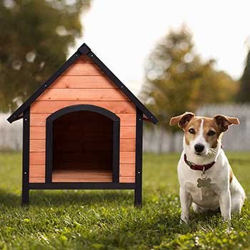 Tangkula Pet Dog House Outdoor Weather Waterproof Pet House Wood Pet Kennel Natural Wooden Dog House Home with Reddish Brown Roof